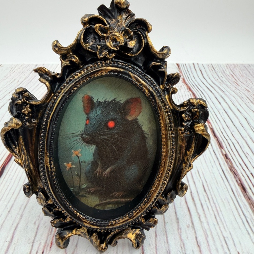 Gothic Rat Portrait Ornate Gold Black Resin Frame Decoupage Art Print 4.5"